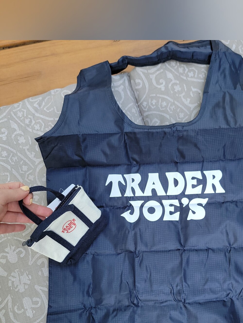 Trader Joe's Micro Tote With Foldable Grocery Tote Inside in Navy